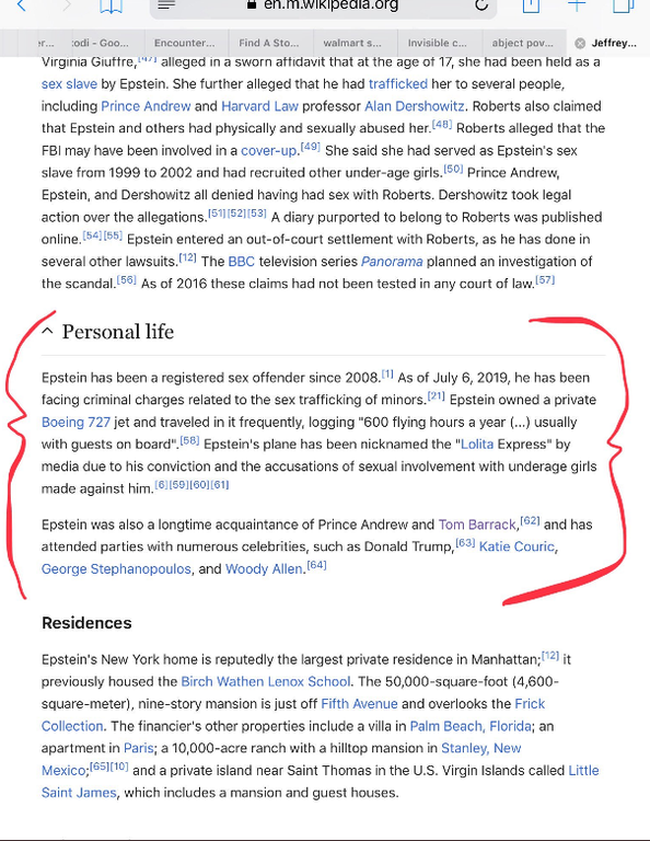 Snapshot of Wikipedia's article on Epstein at 10:30 AM