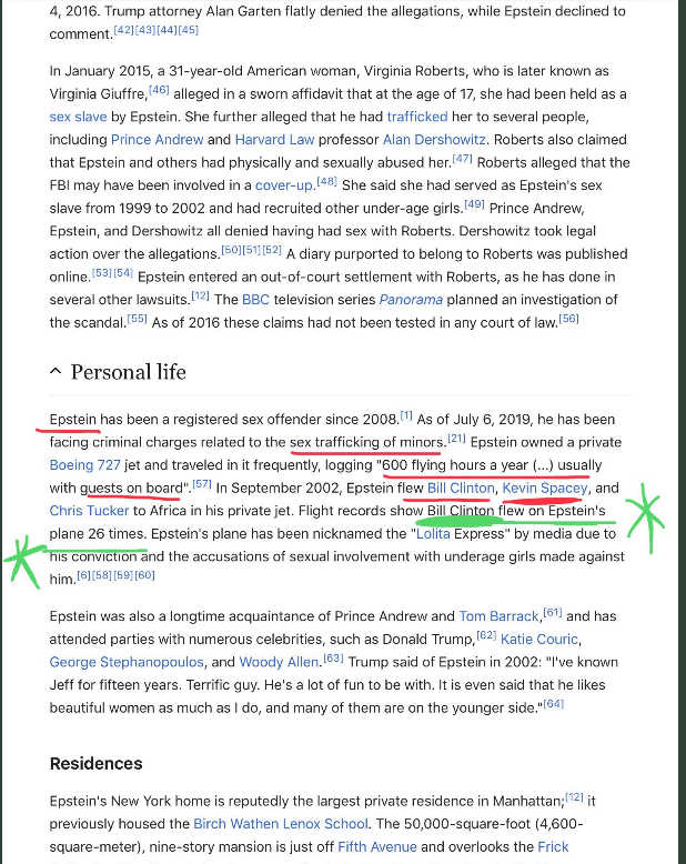 Snapshot of Wikipedia's article on Epstein at 8:27 AM