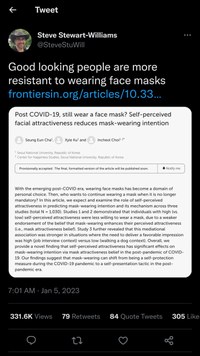 Good-looking people are more resistant to wearing masks