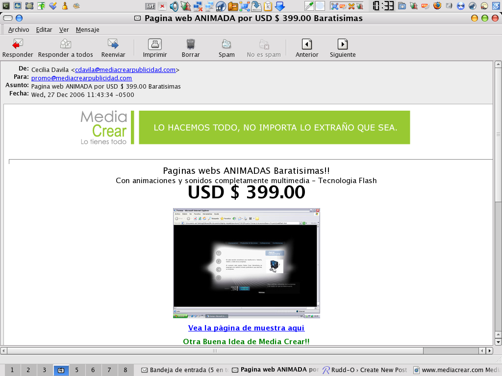 SPAM de Media Crear Publicidad